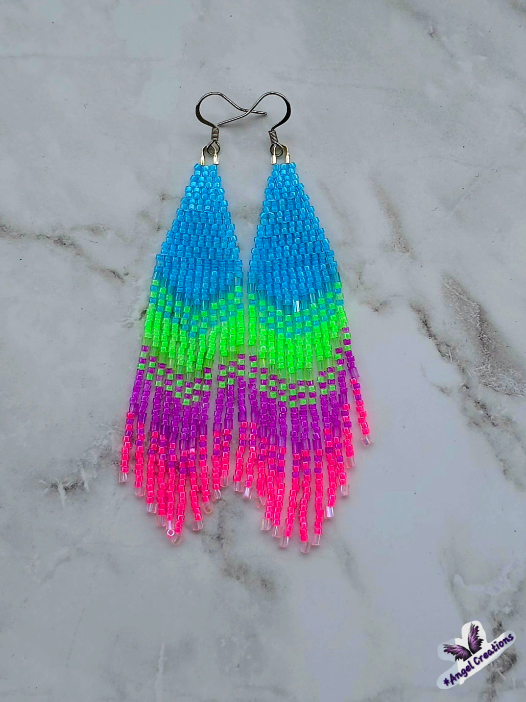 Handmade Miyuki Seed-Bead Fringe Dangling Earrings