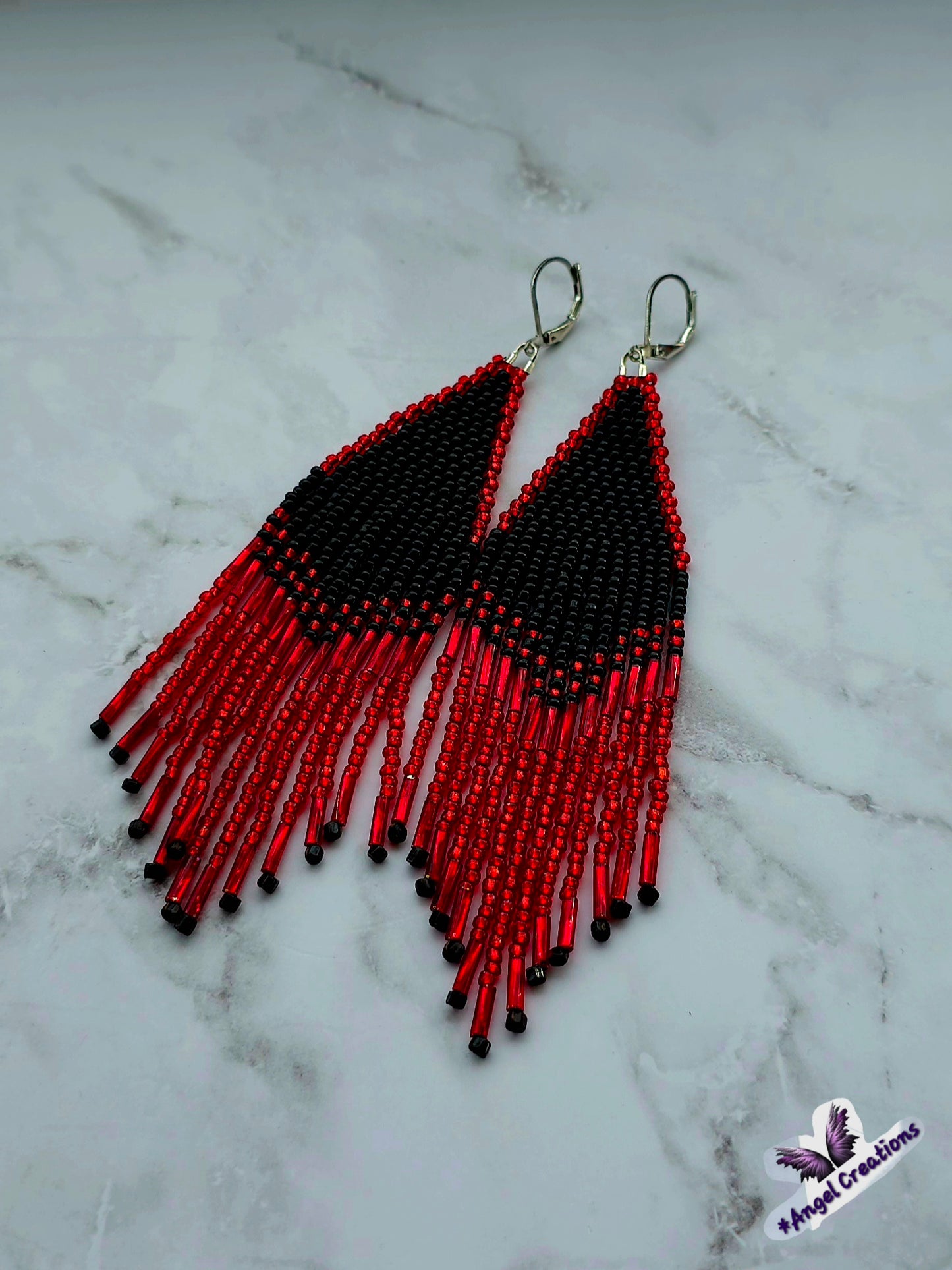Sleek Black & Red Fringe Dangly Earrings