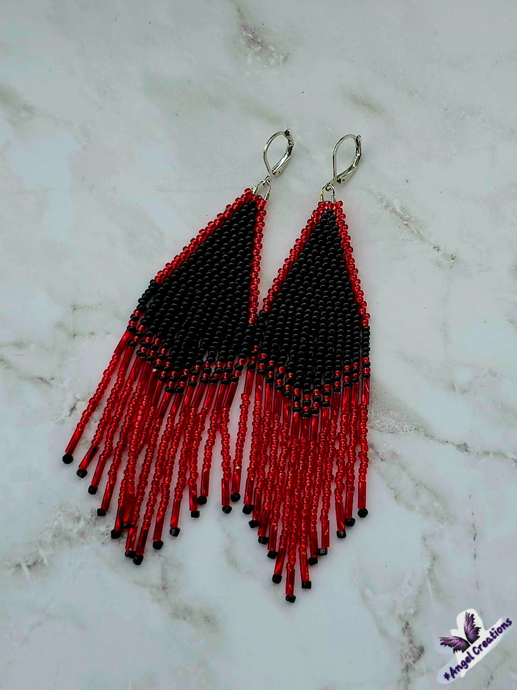 Sleek Black & Red Fringe Dangly Earrings