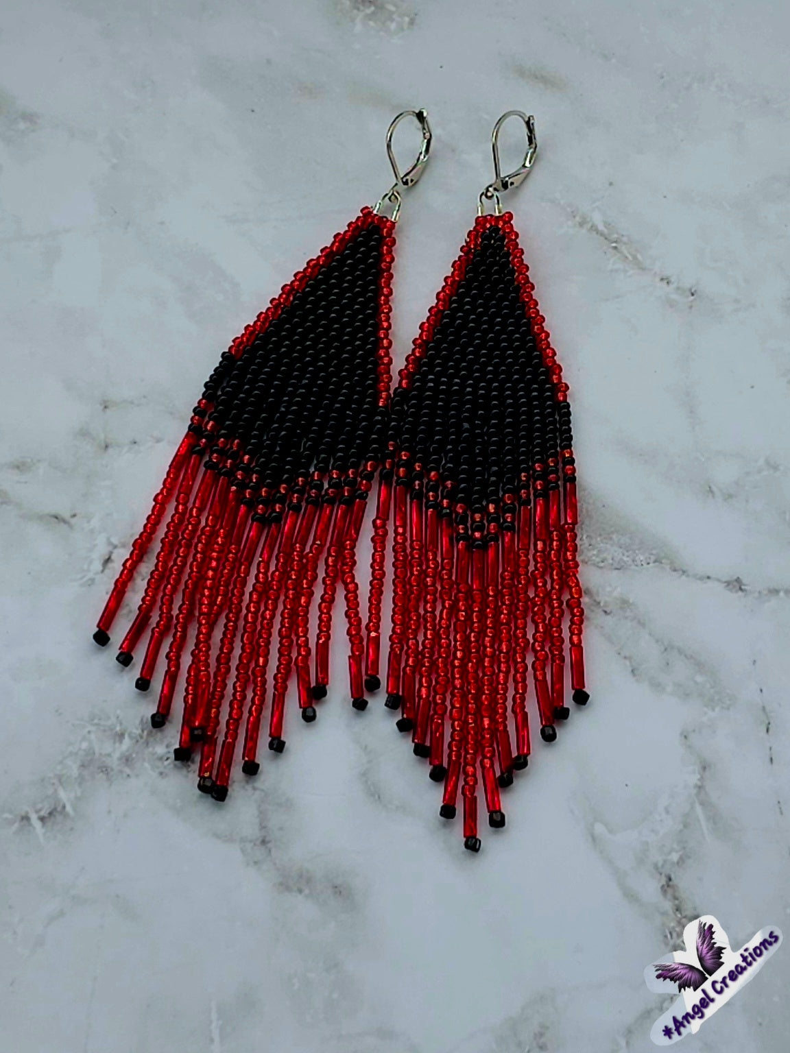 Sleek Black & Red Fringe Dangly Earrings