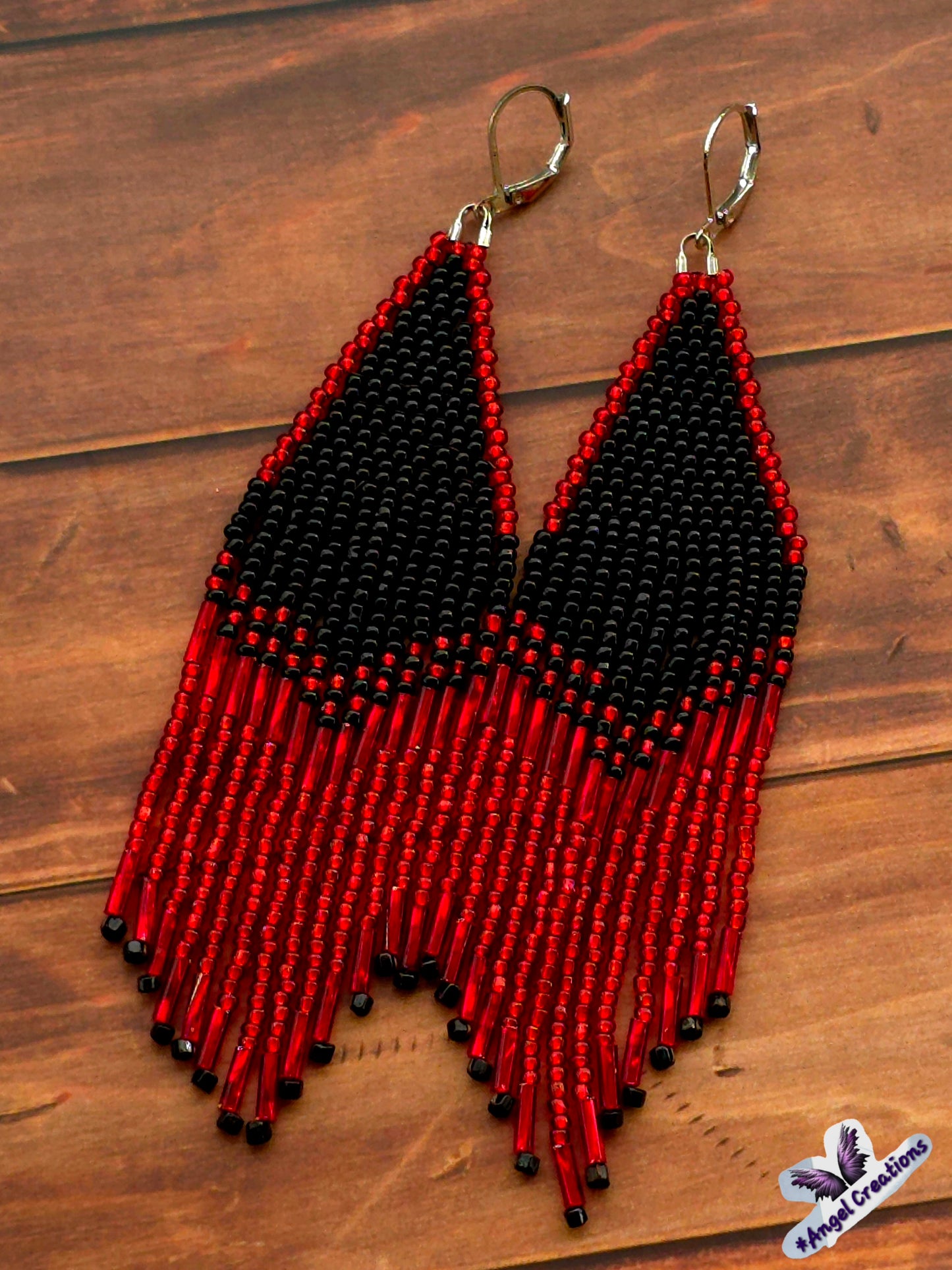 Sleek Black & Red Fringe Dangly Earrings
