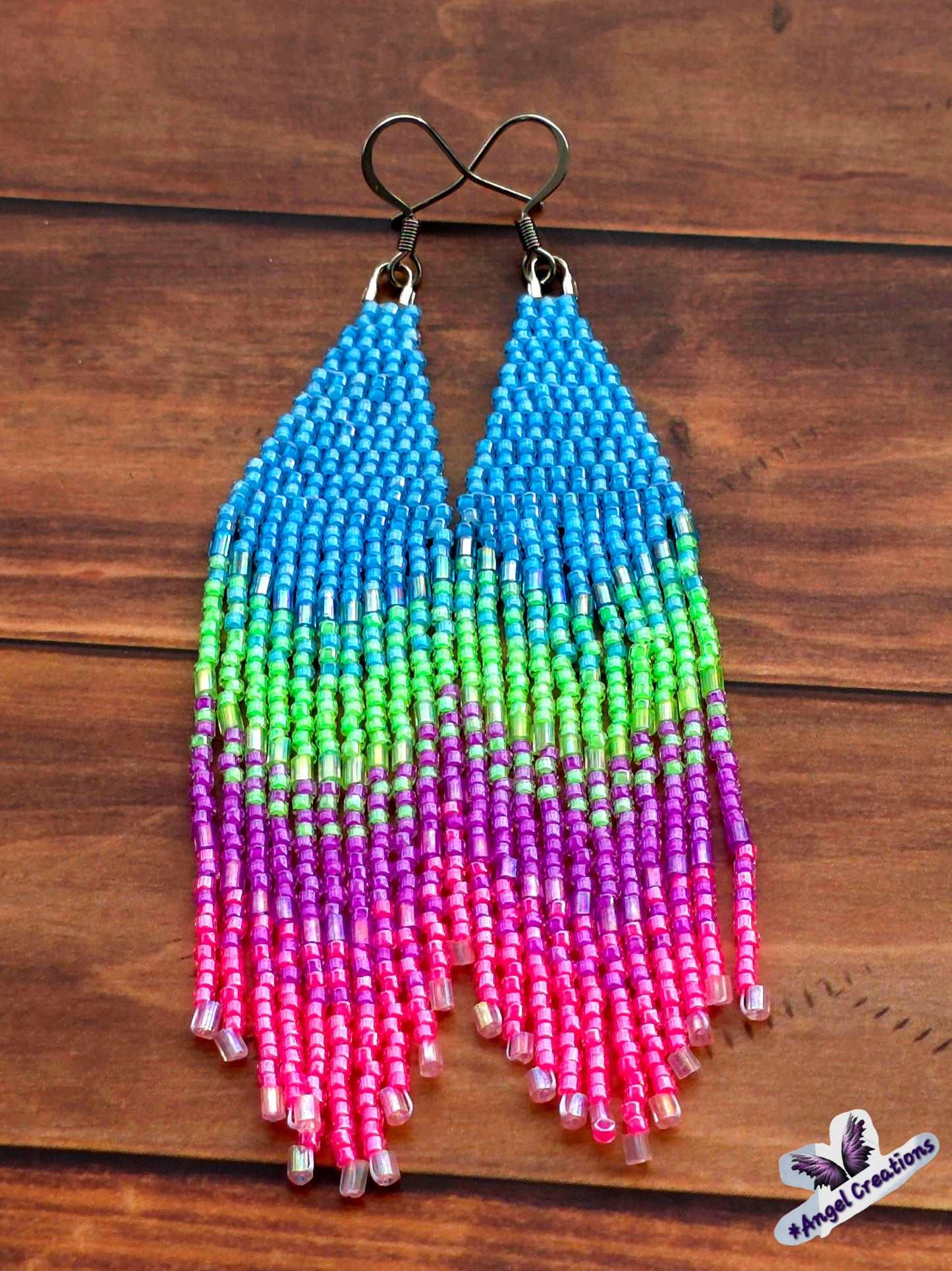 Handmade Miyuki Seed-Bead Fringe Dangling Earrings