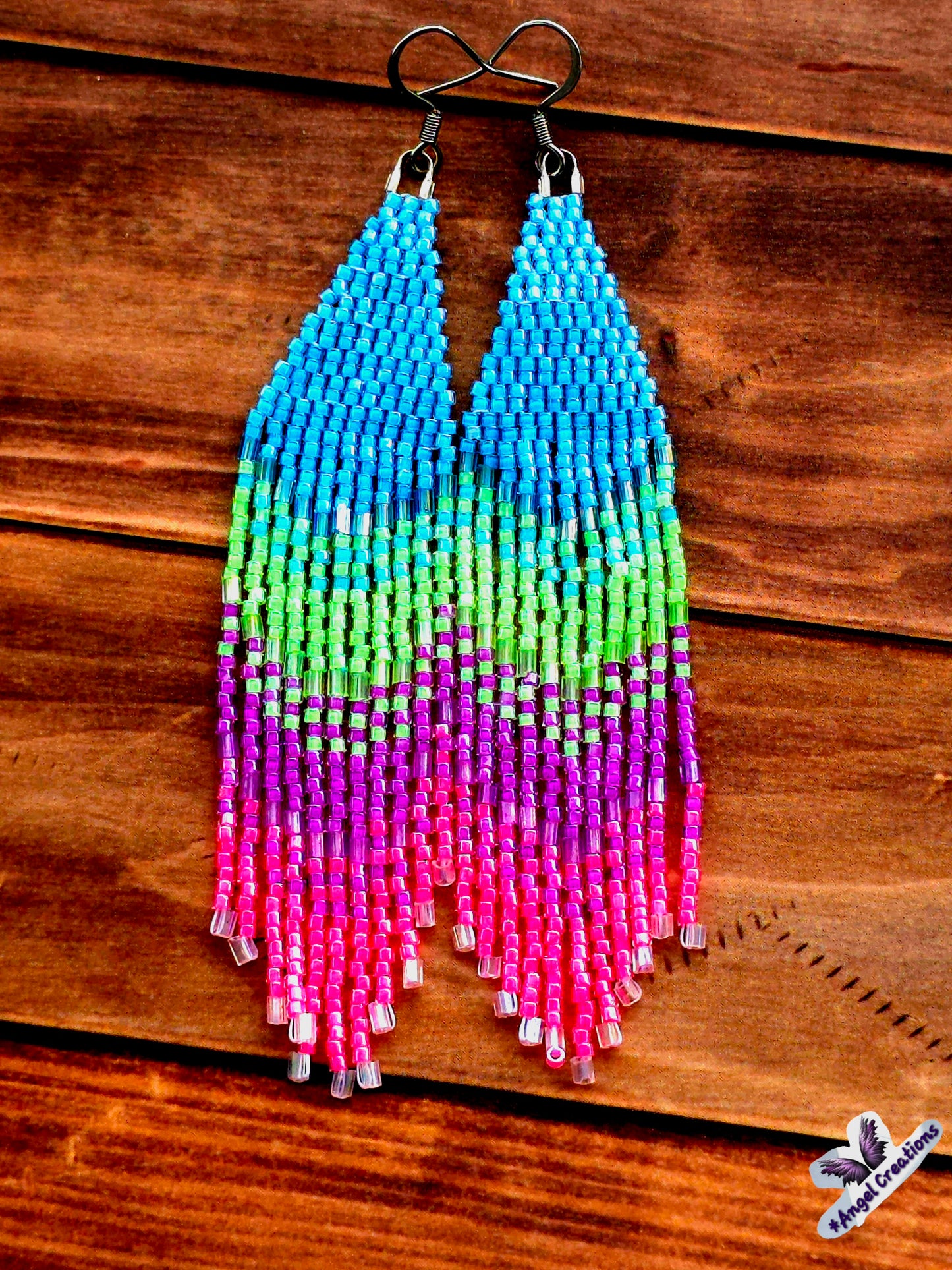 Handmade Miyuki Seed-Bead Fringe Dangling Earrings