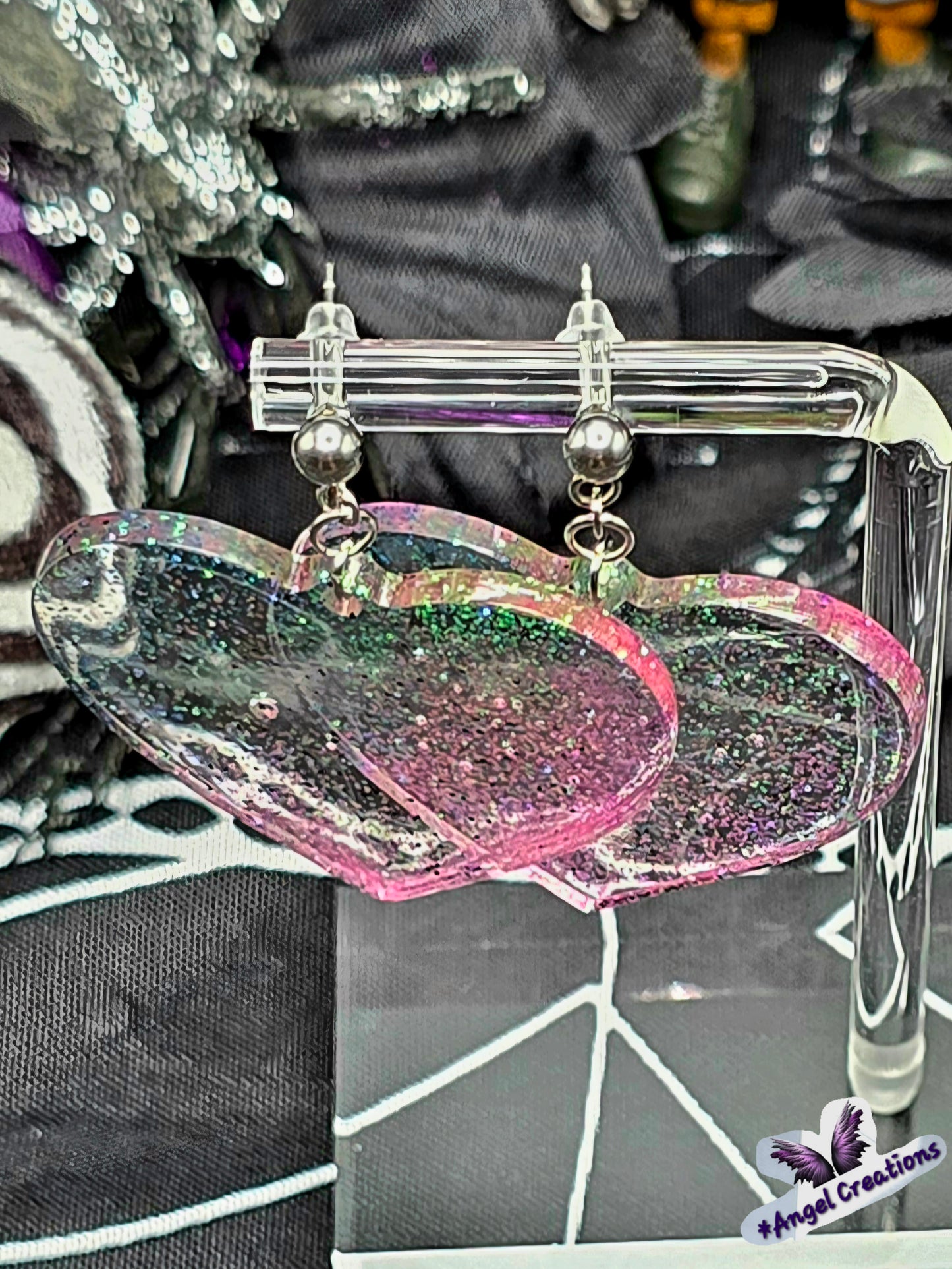 Glittery Dangly Heart Earrings
