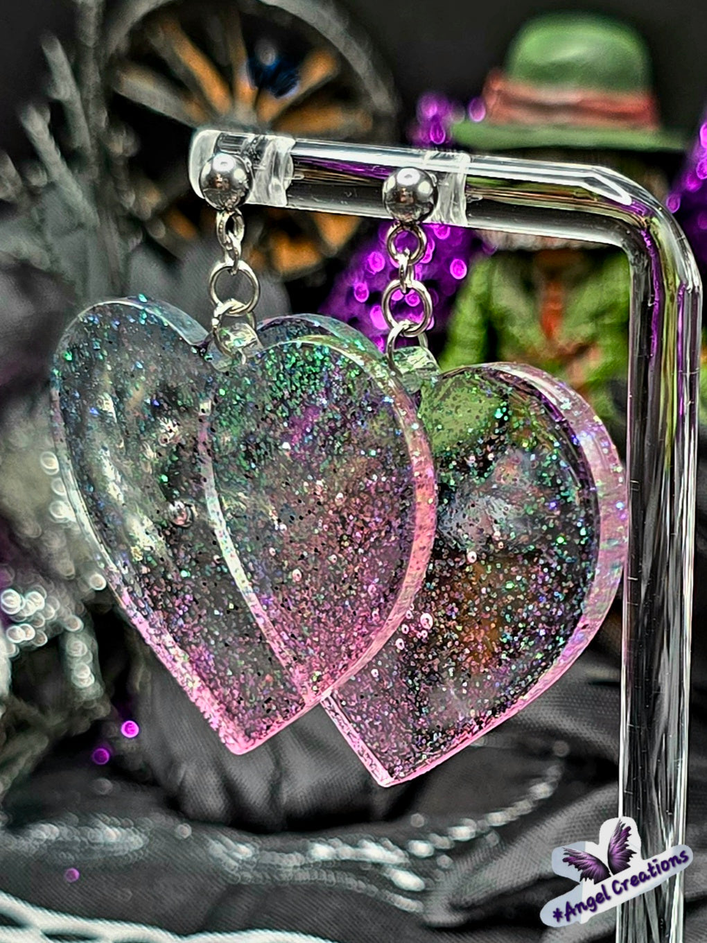 Glittery Dangly Heart Earrings