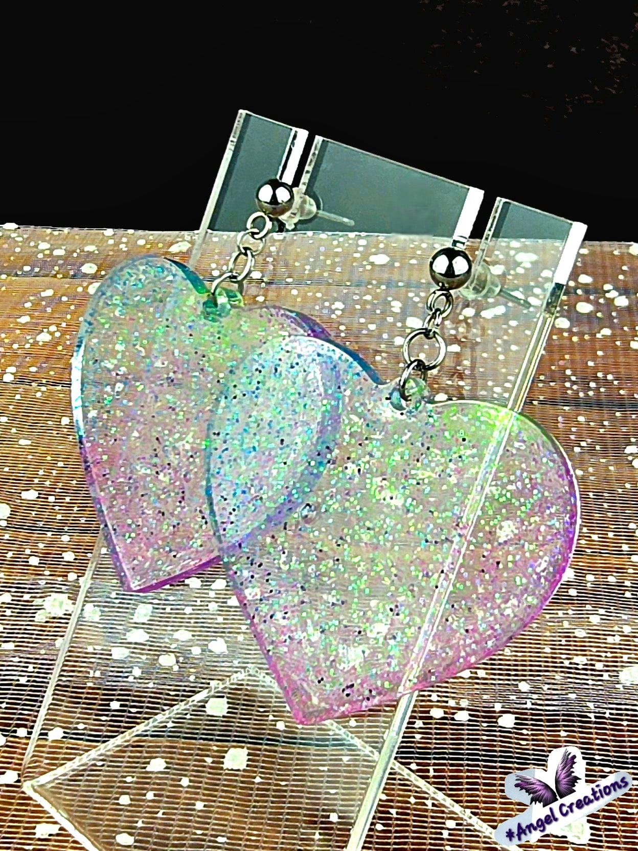 Glittery Dangly Heart Earrings