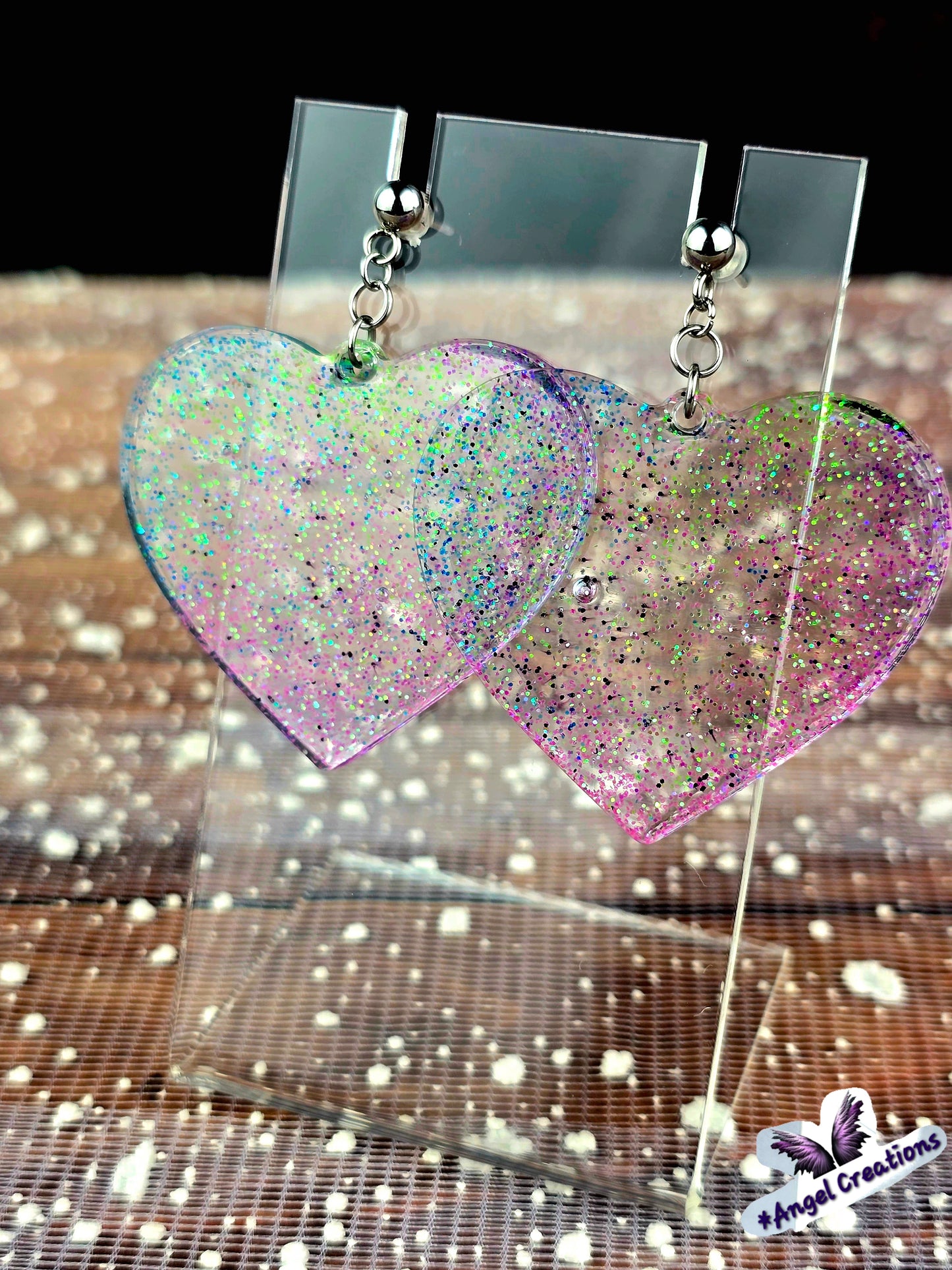 Glittery Dangly Heart Earrings
