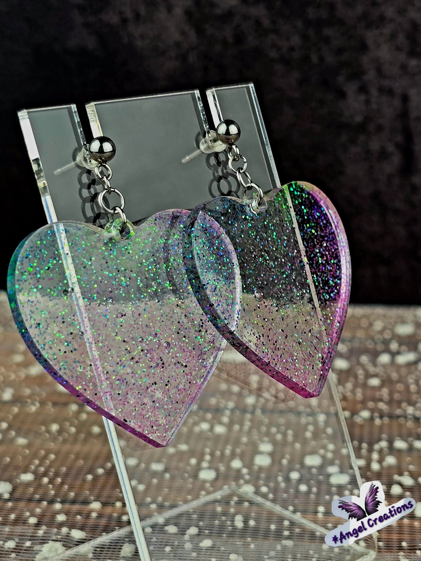Glittery Dangly Heart Earrings