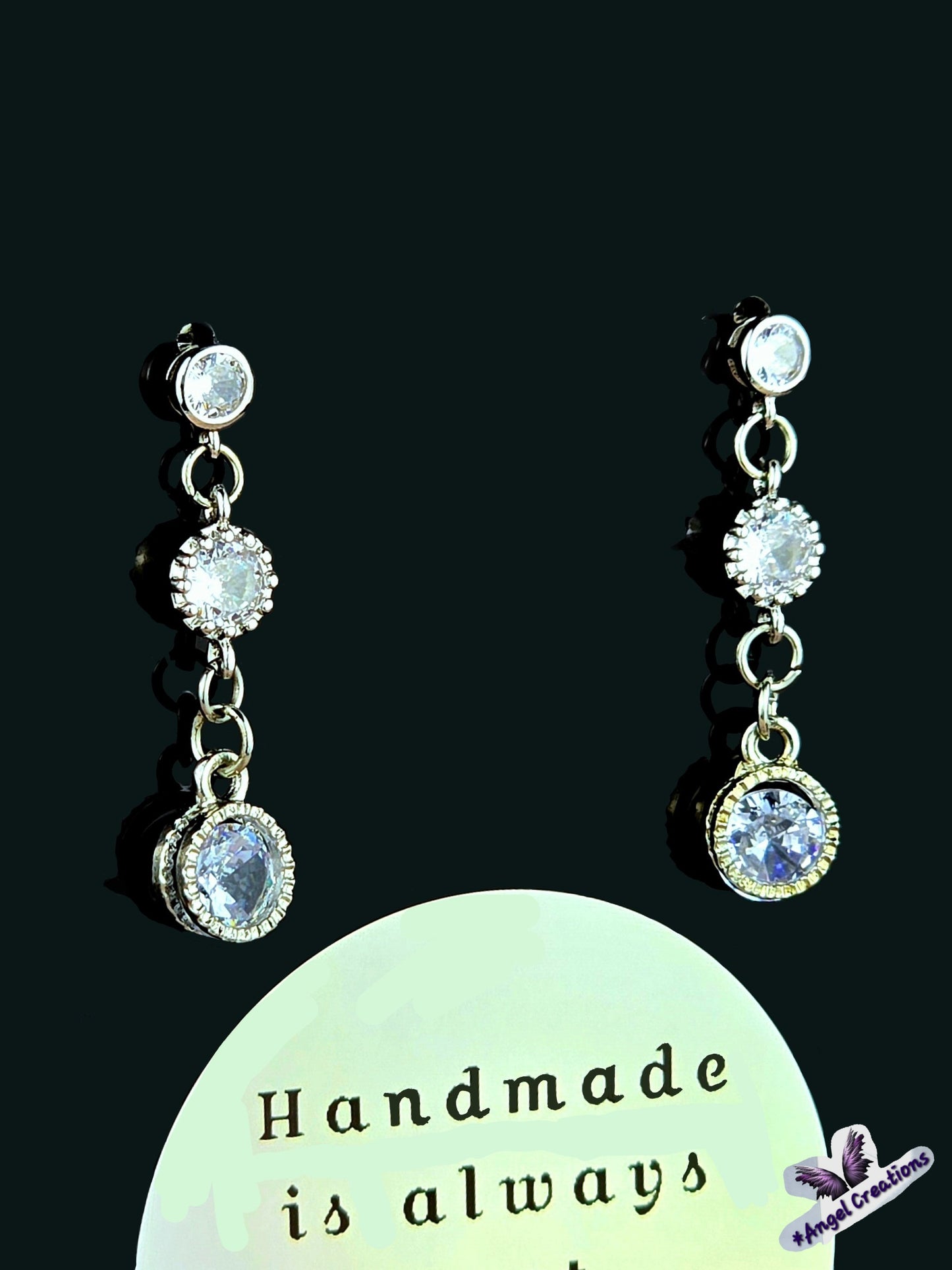 Cubic Zirconium Dangly Stud Earrings