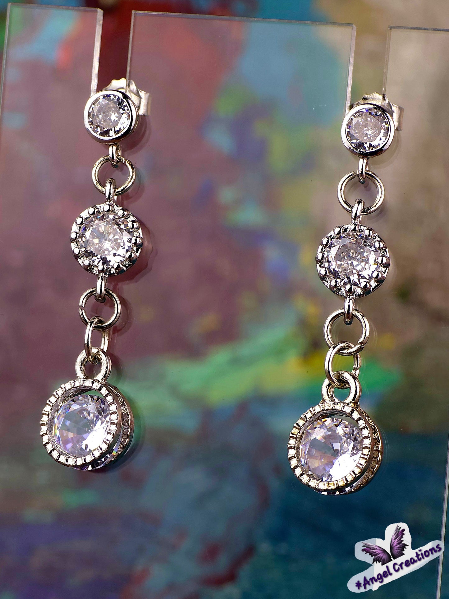 Cubic Zirconium Dangly Stud Earrings