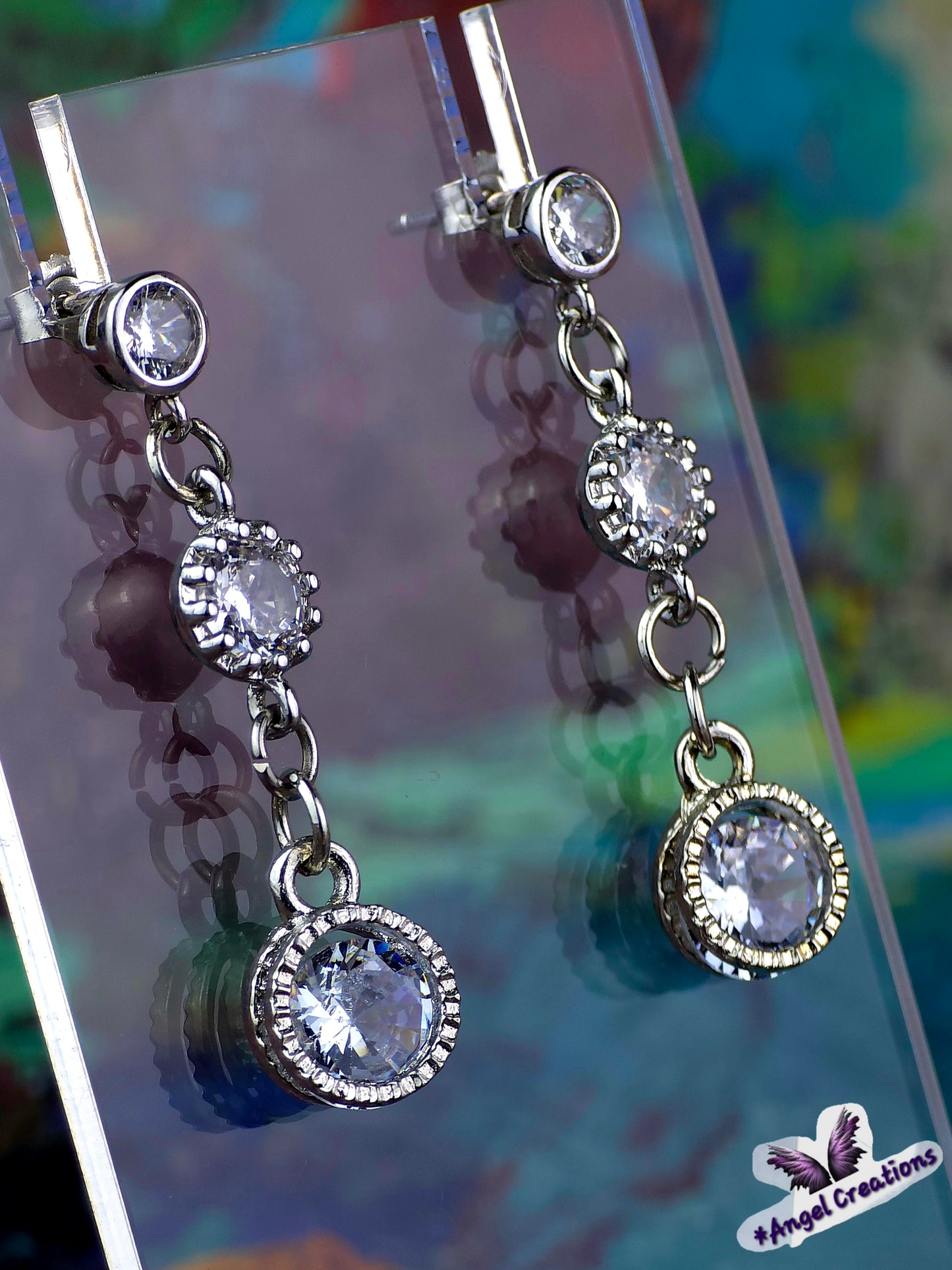 Cubic Zirconium Dangly Stud Earrings