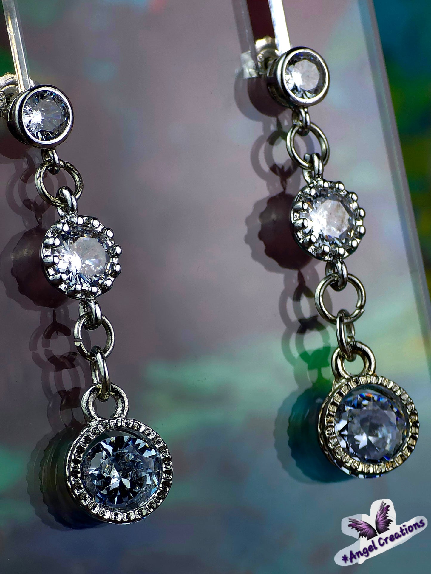 Cubic Zirconium Dangly Stud Earrings