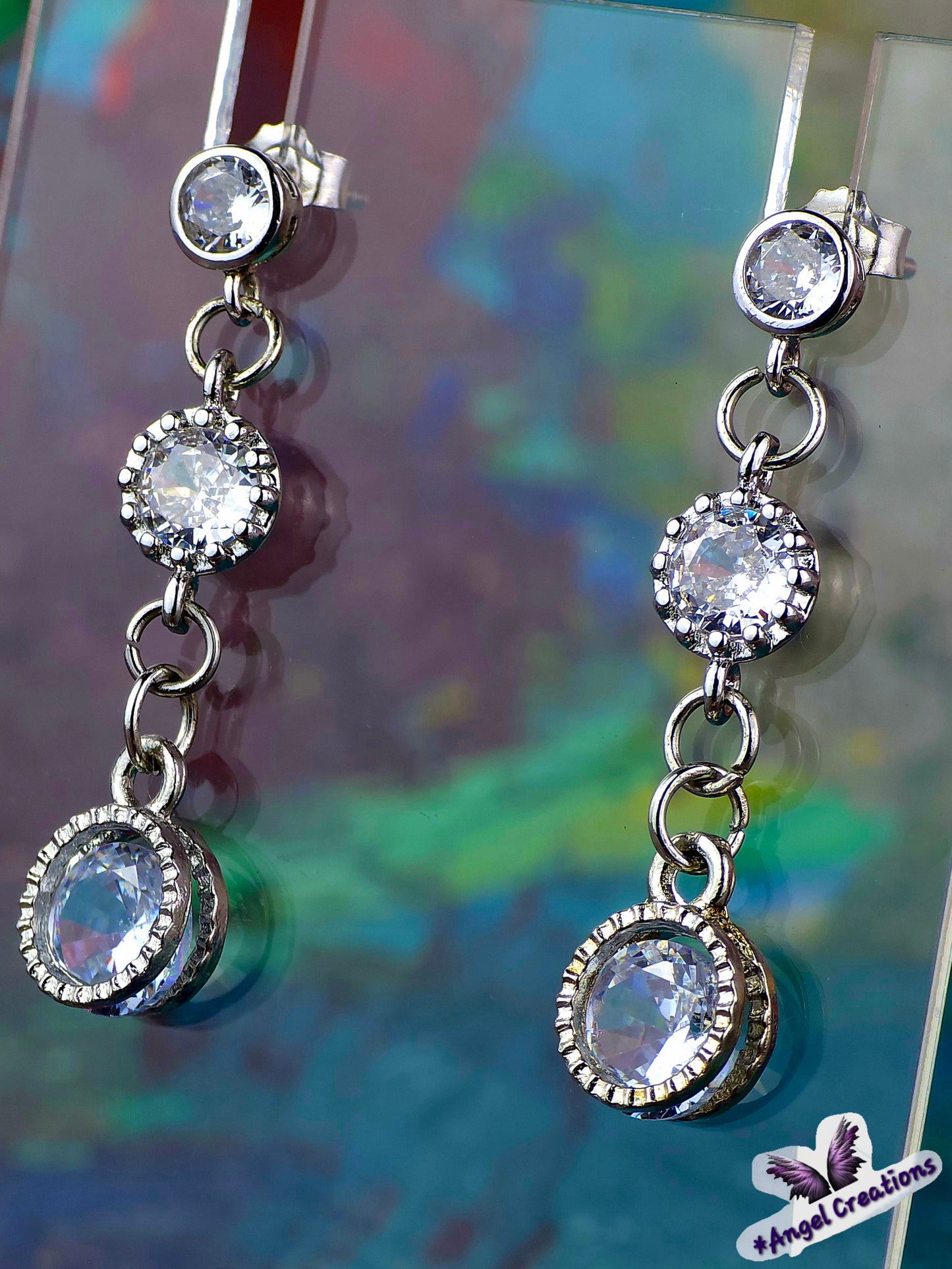 Cubic Zirconium Dangly Stud Earrings