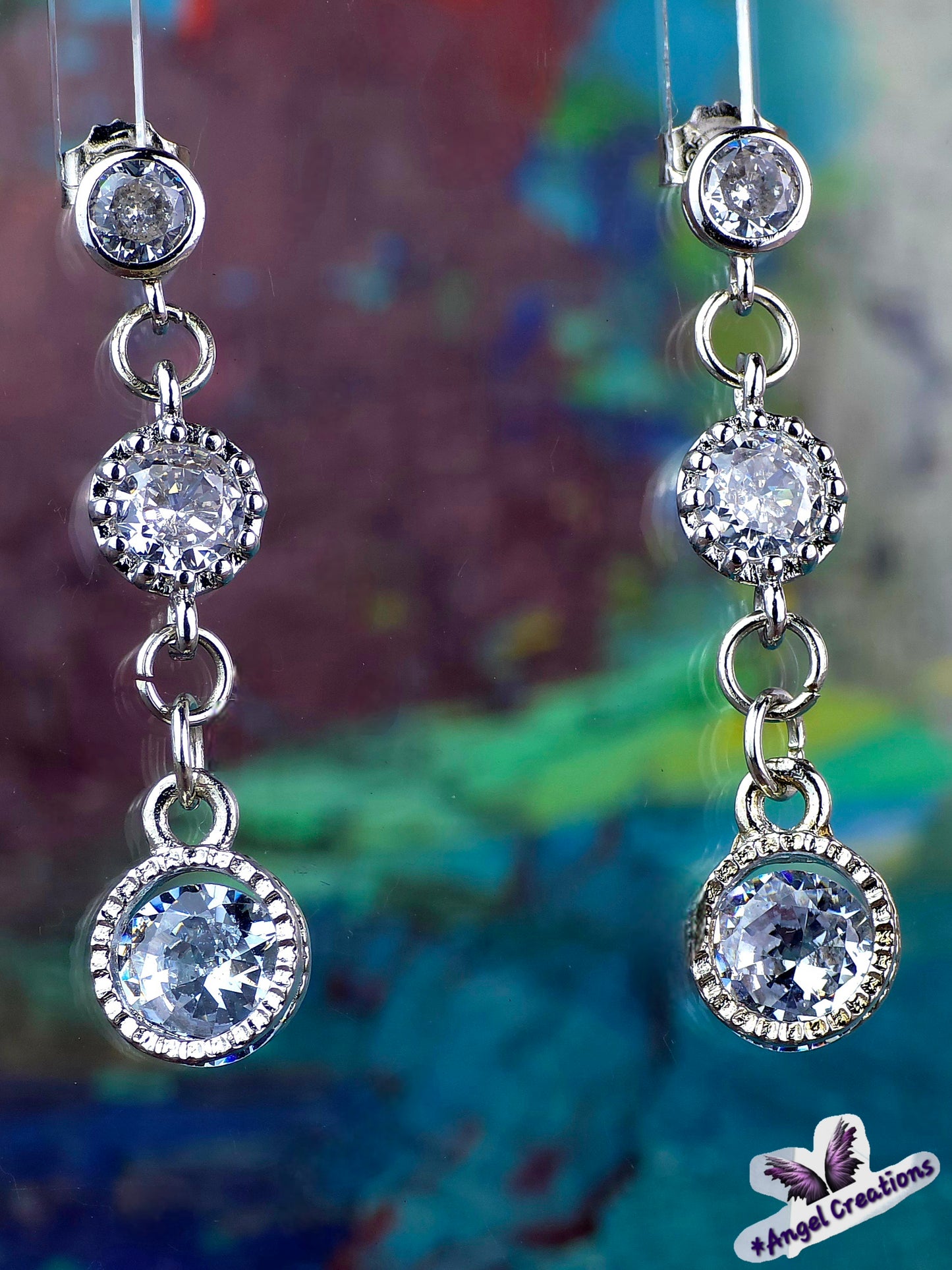 Cubic Zirconium Dangly Stud Earrings