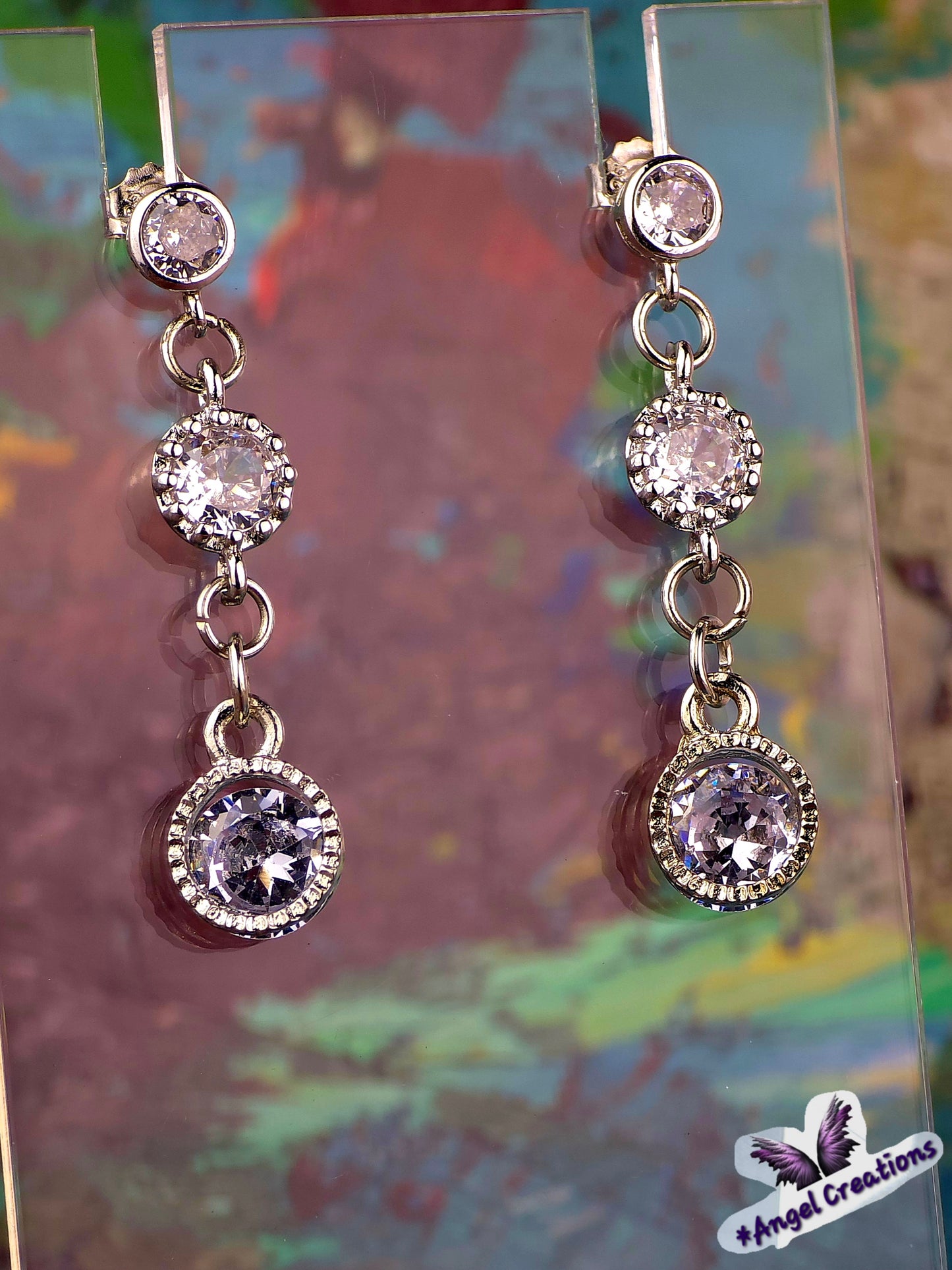 Cubic Zirconium Dangly Stud Earrings