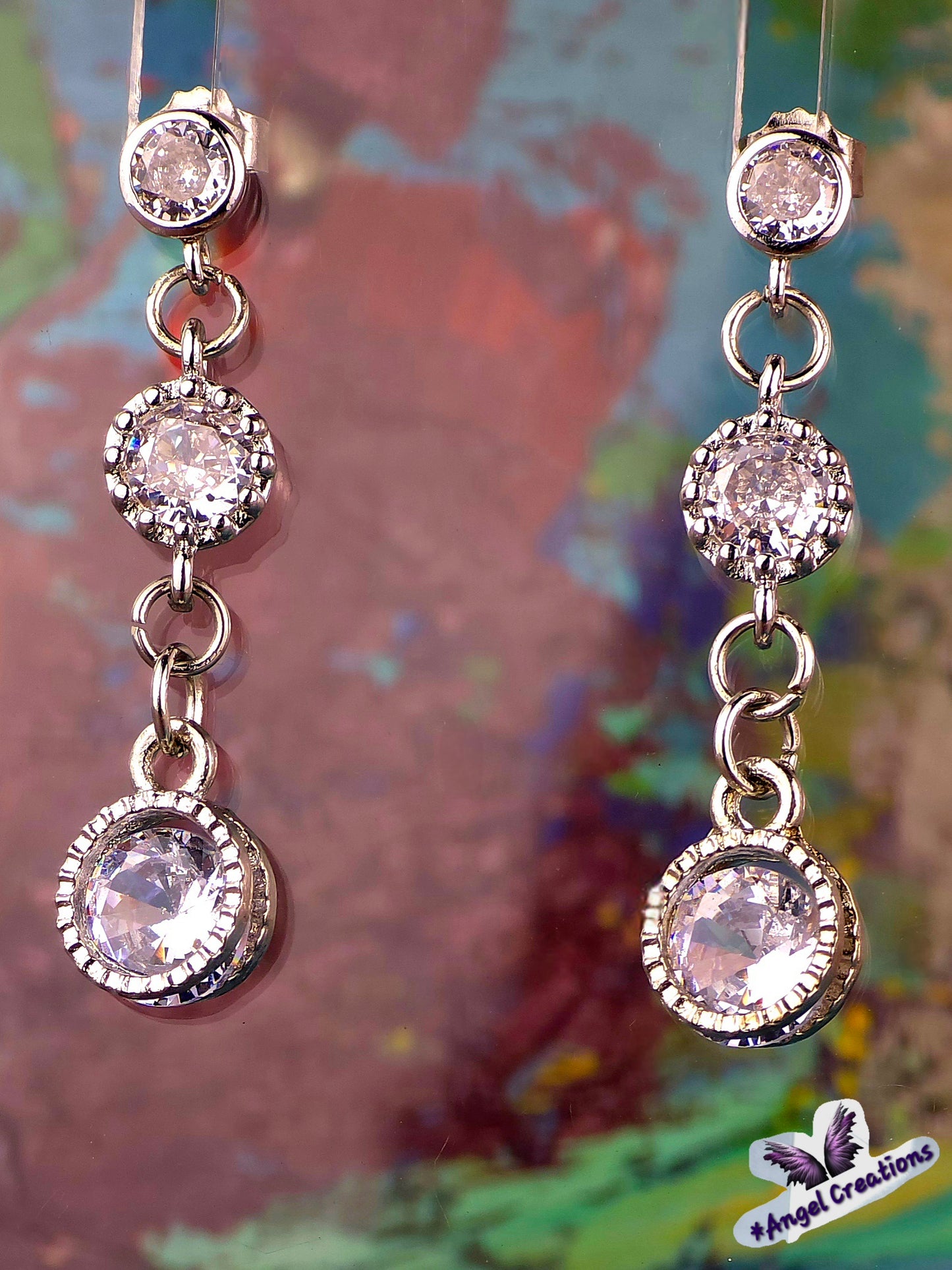 Cubic Zirconium Dangly Stud Earrings