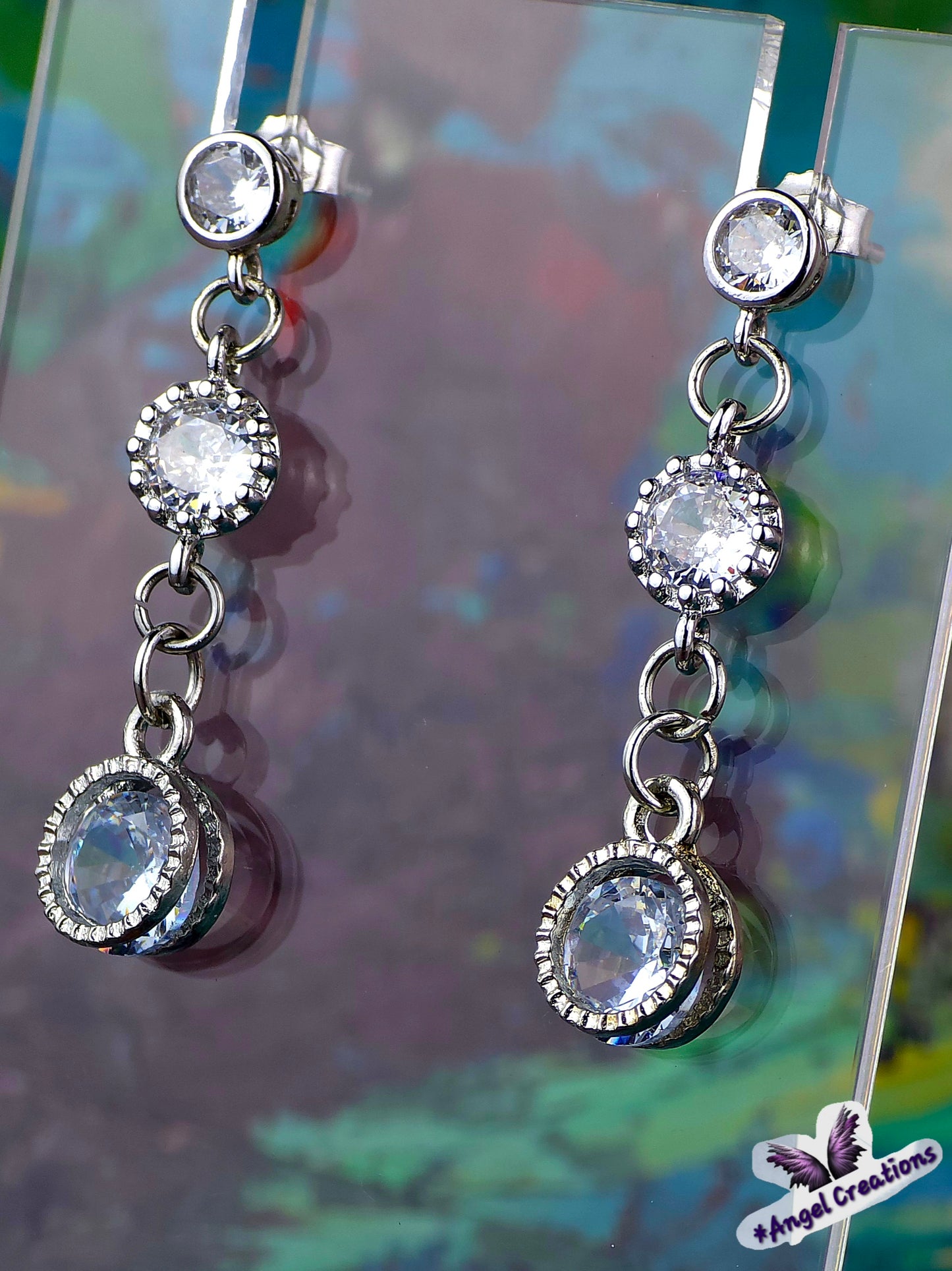 Cubic Zirconium Dangly Stud Earrings