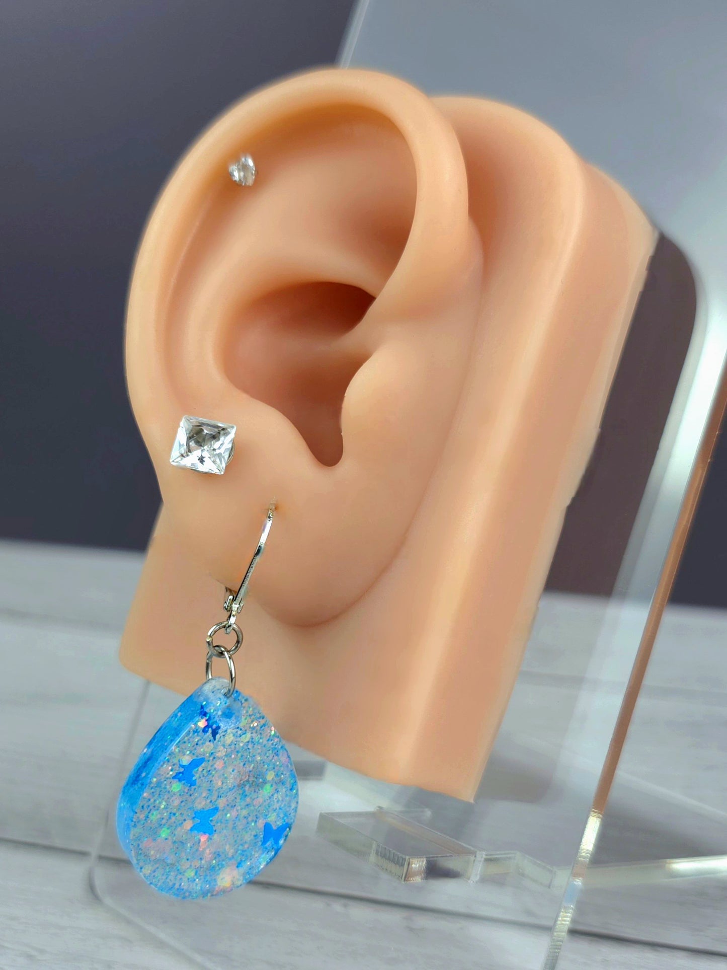 Blue Glitter TearDrop Resin Earrings