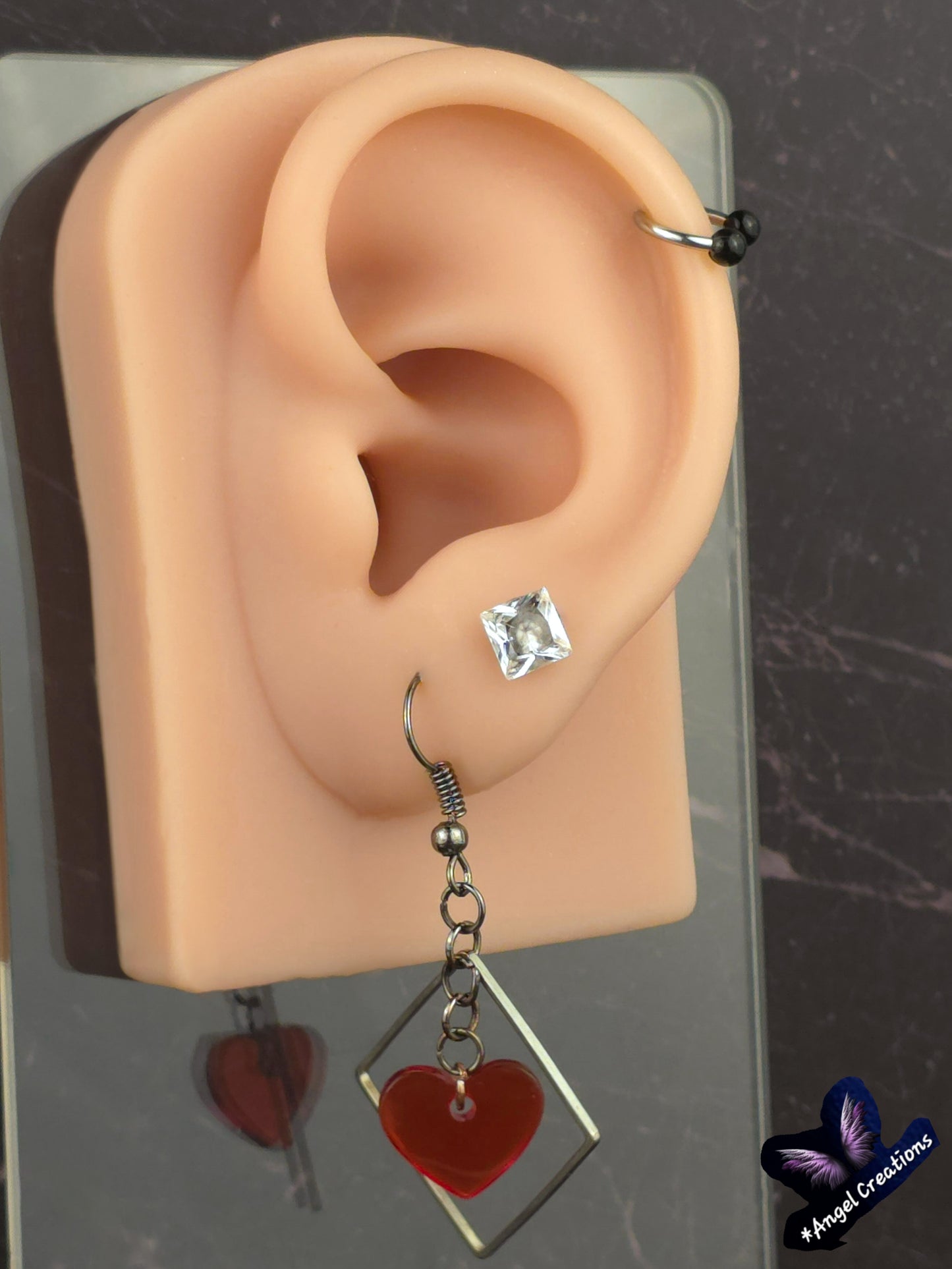 Red Dangly Heart Earrings