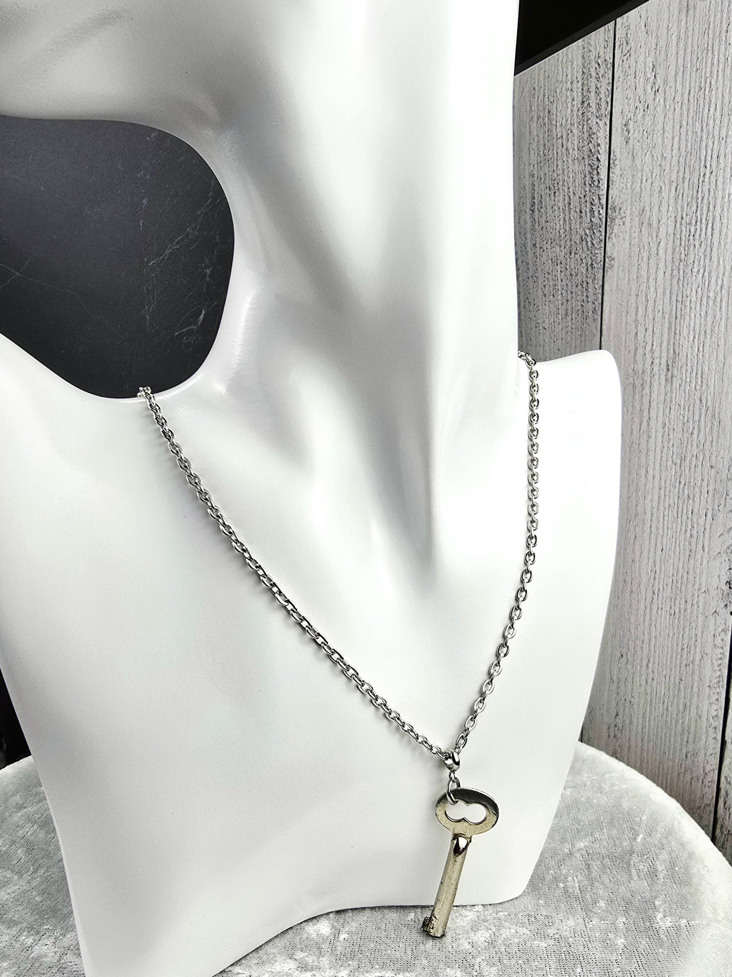 Vintage Skeleton Key Necklace on Stainless Steel Chain