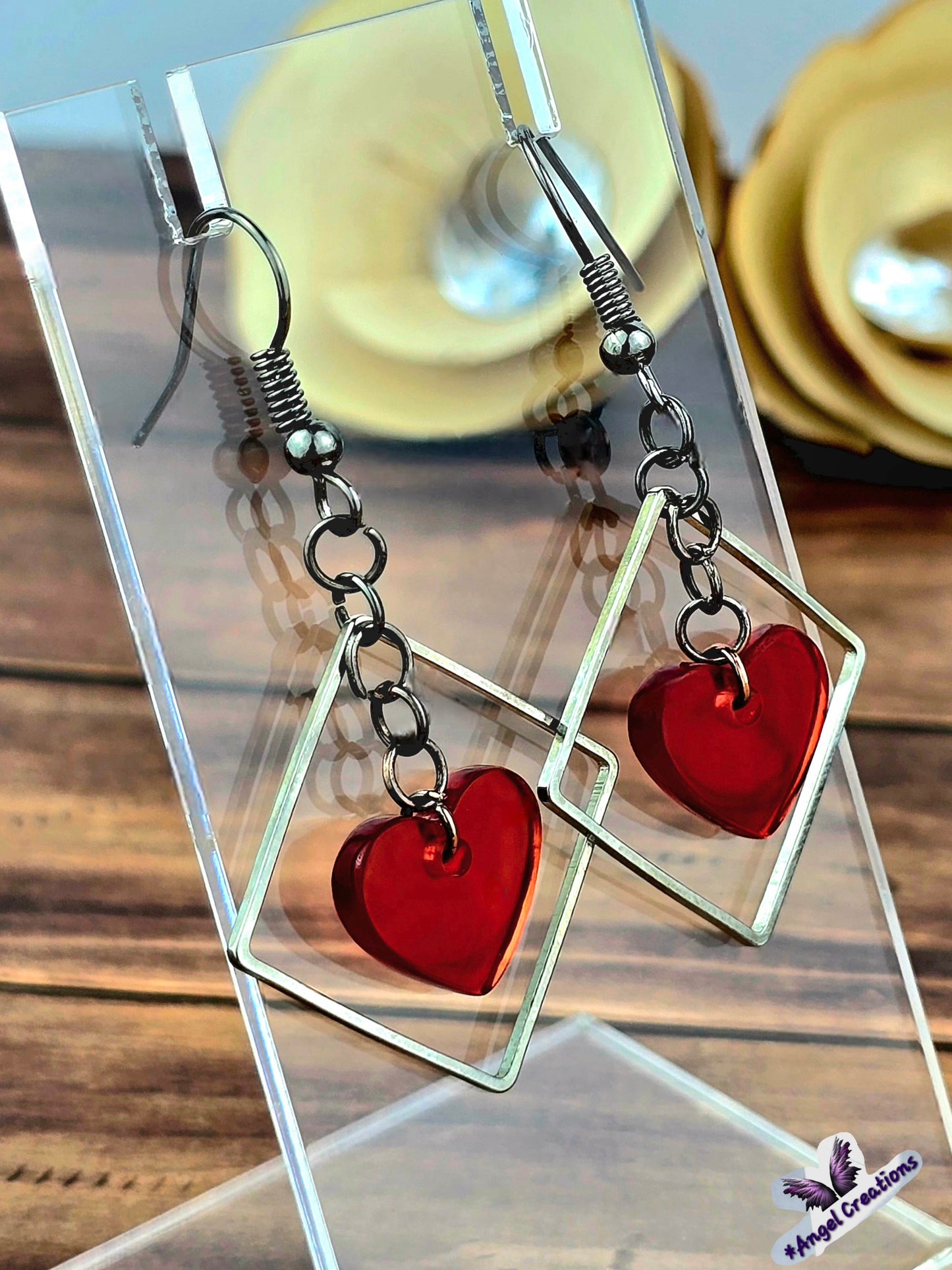 Red Dangly Heart Earrings
