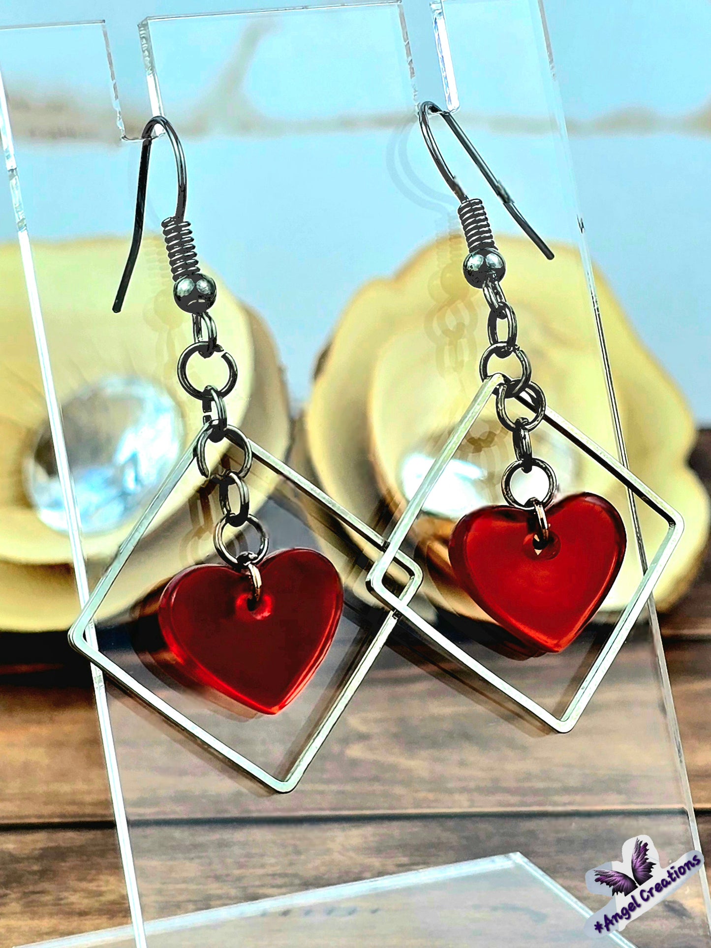 Red Dangly Heart Earrings