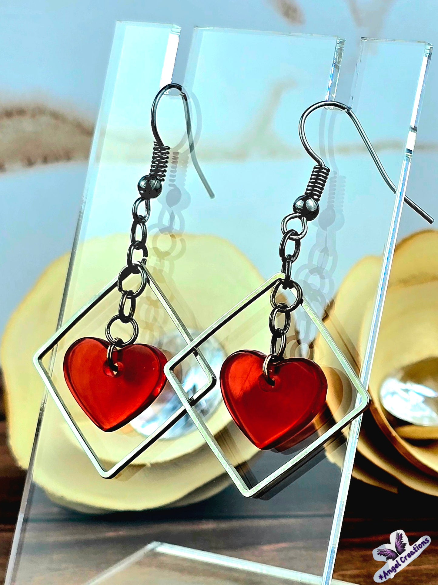 Red Dangly Heart Earrings