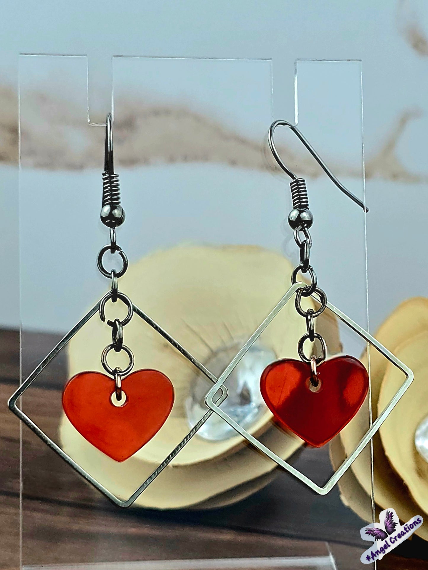Red Dangly Heart Earrings