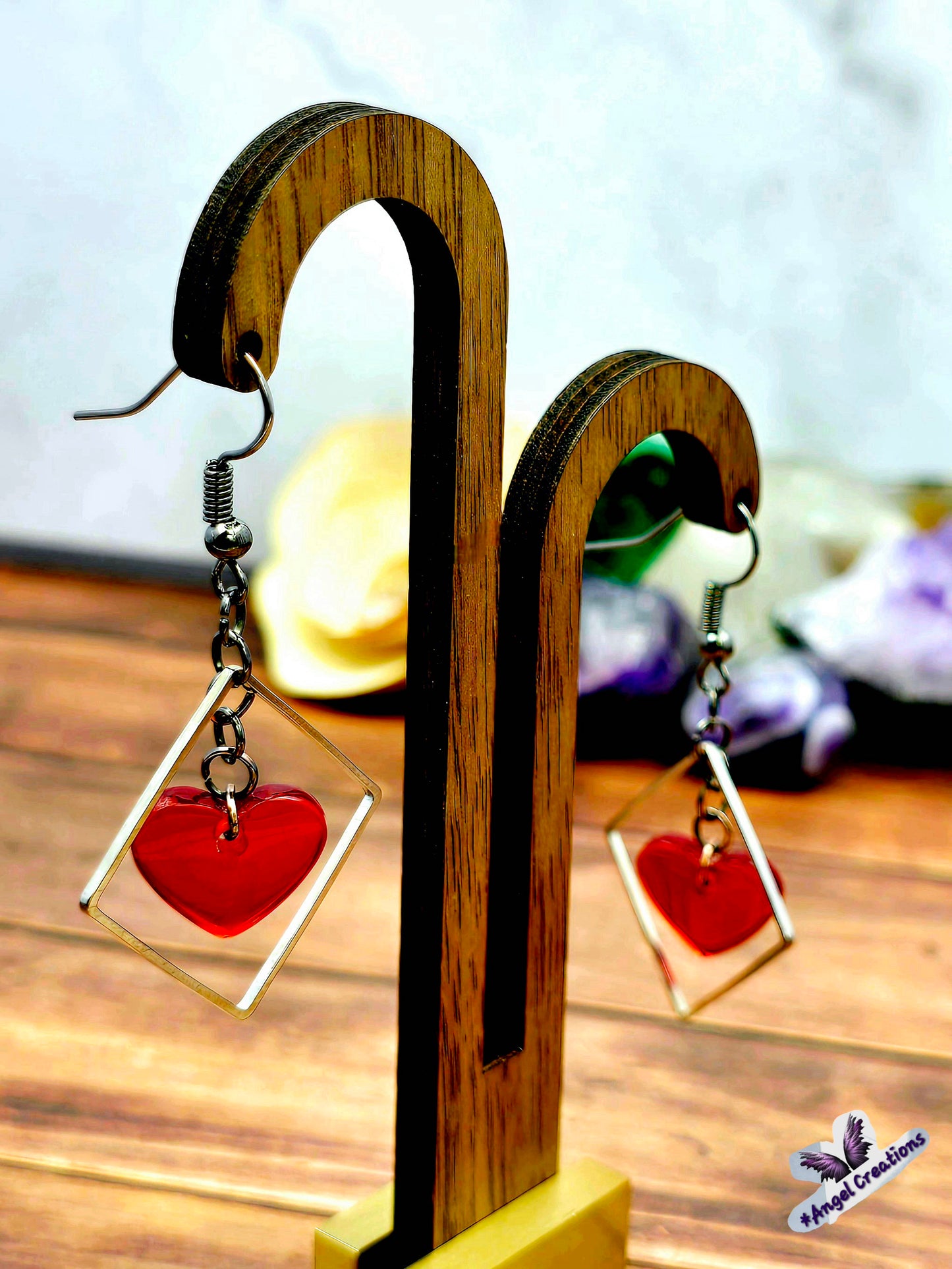 Red Dangly Heart Earrings