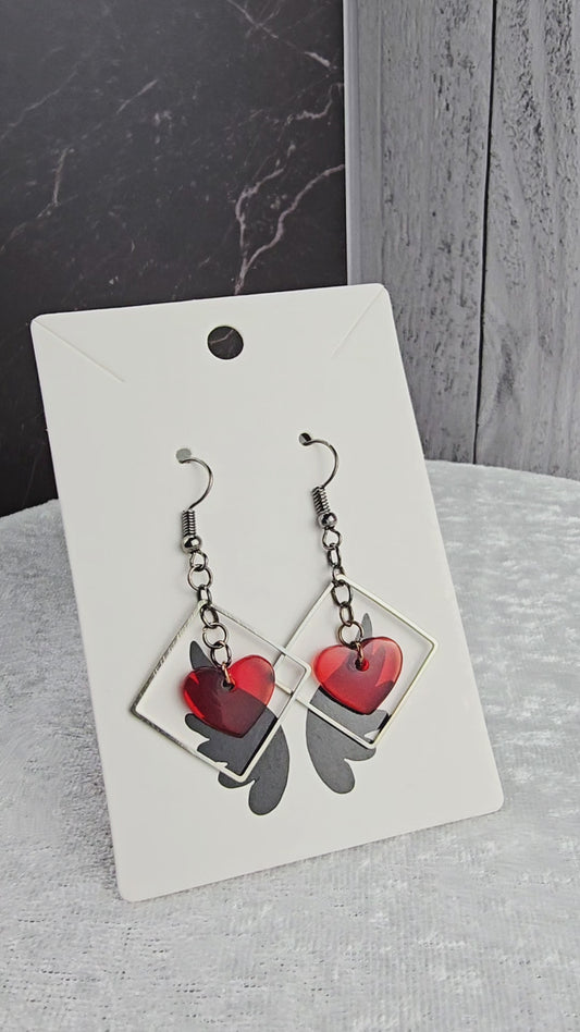 Red Dangly Heart Earrings