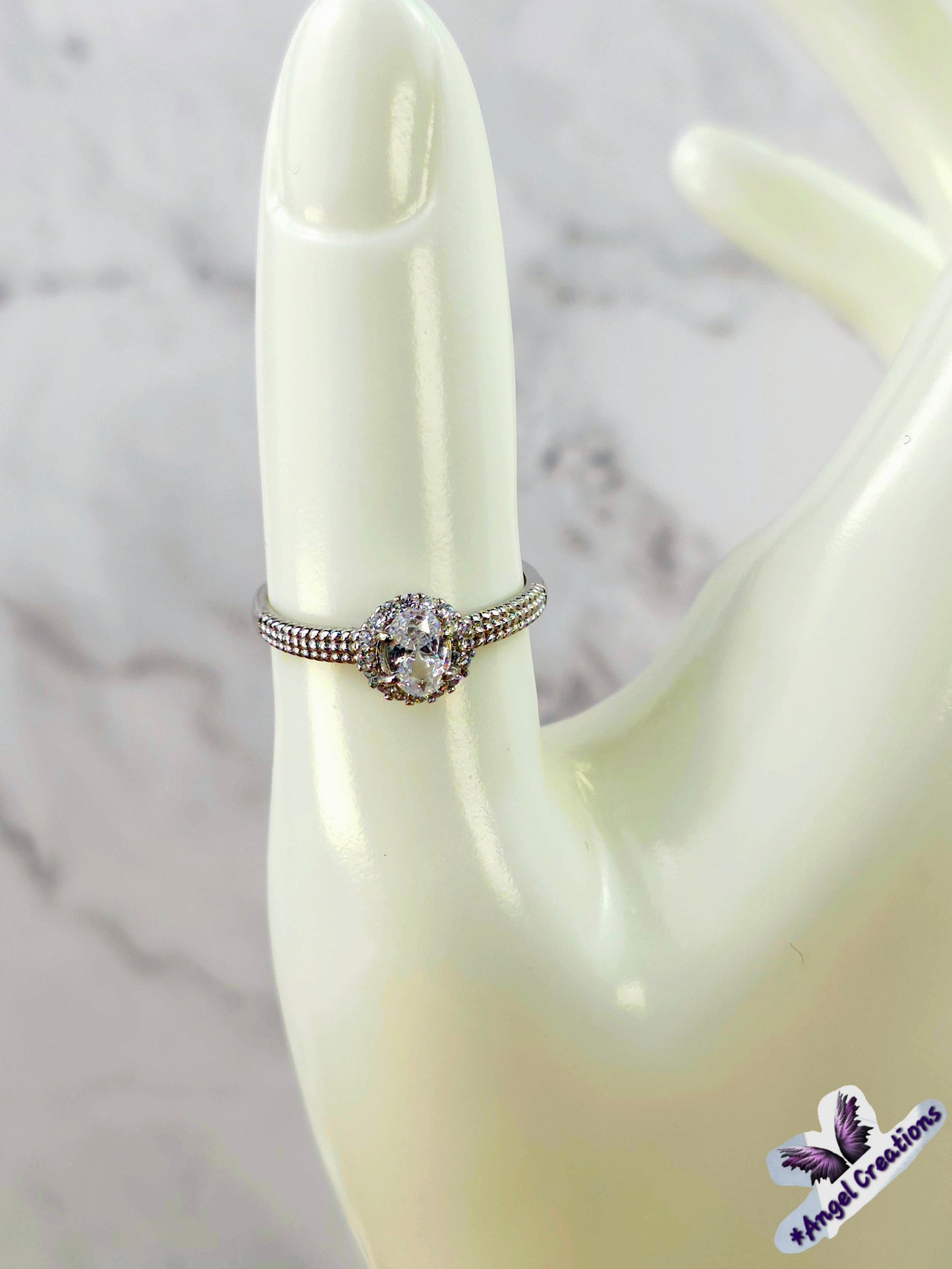 Sterling Silver Ring With Clear Oval Cubic Zirconium Gemstone