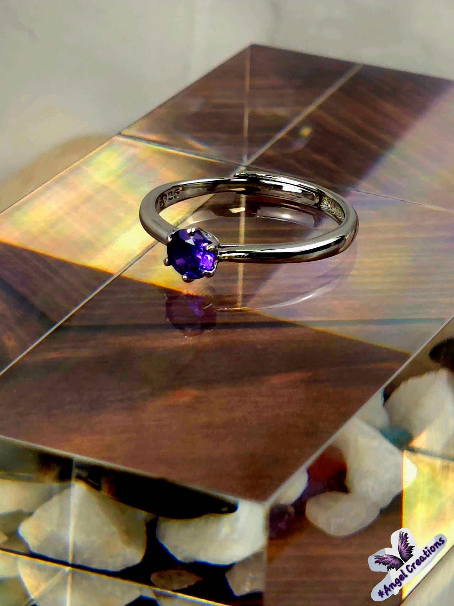 Amethyst Gemstone Sterling Silver Adjustable Ring