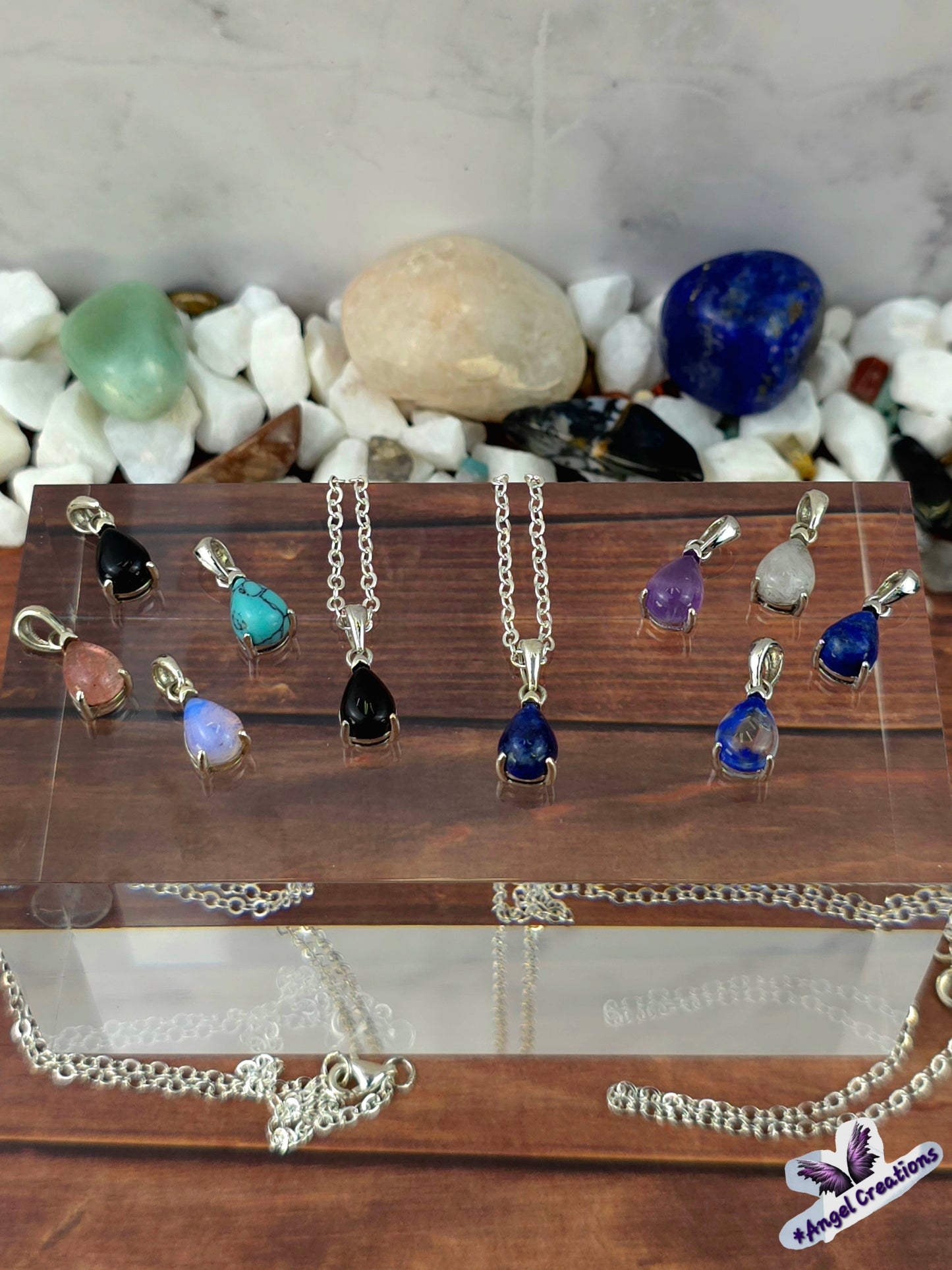 Sterling Silver Tear Drop Crystal Necklace