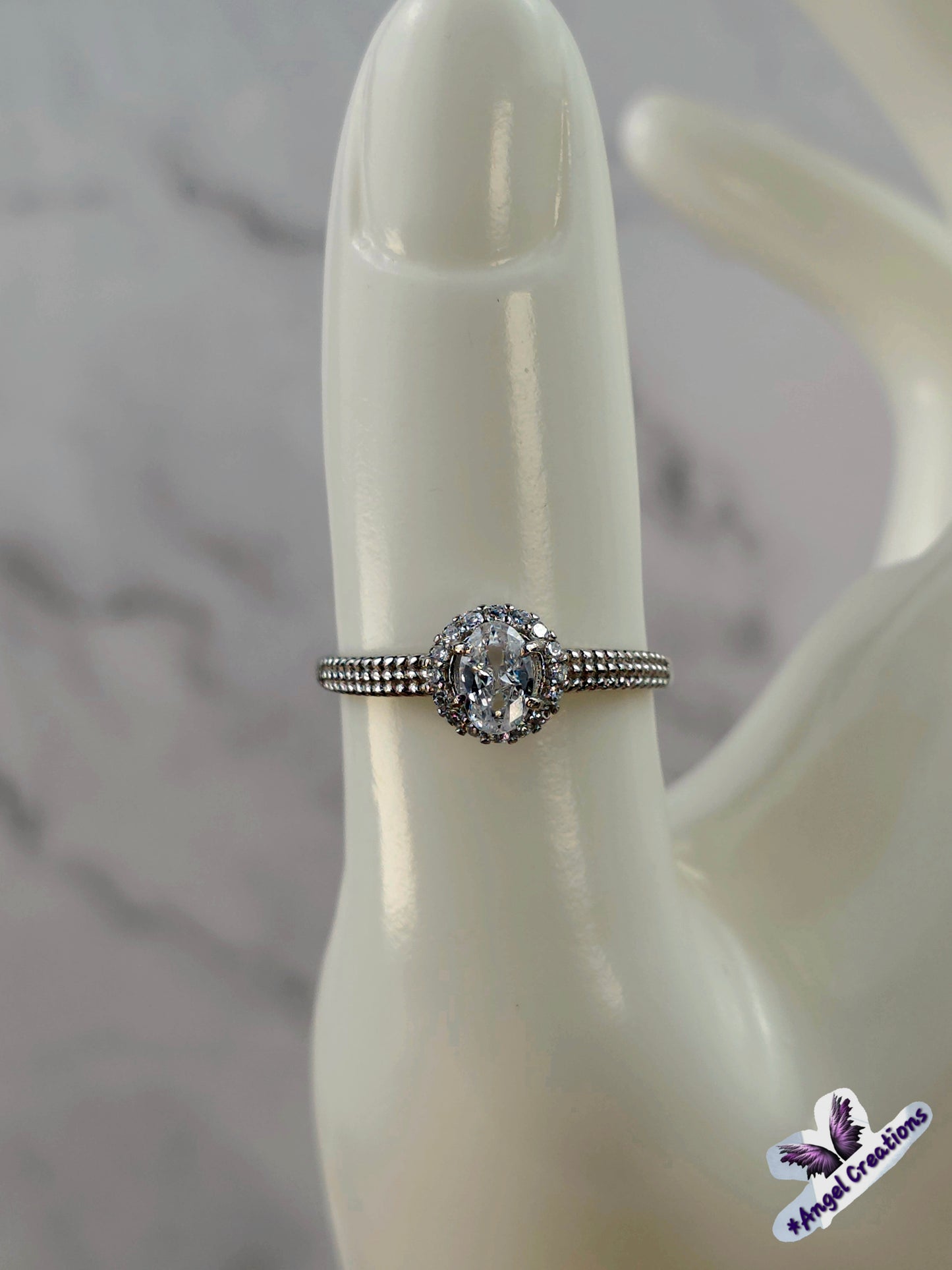 Sterling Silver Ring With Clear Oval Cubic Zirconium Gemstone