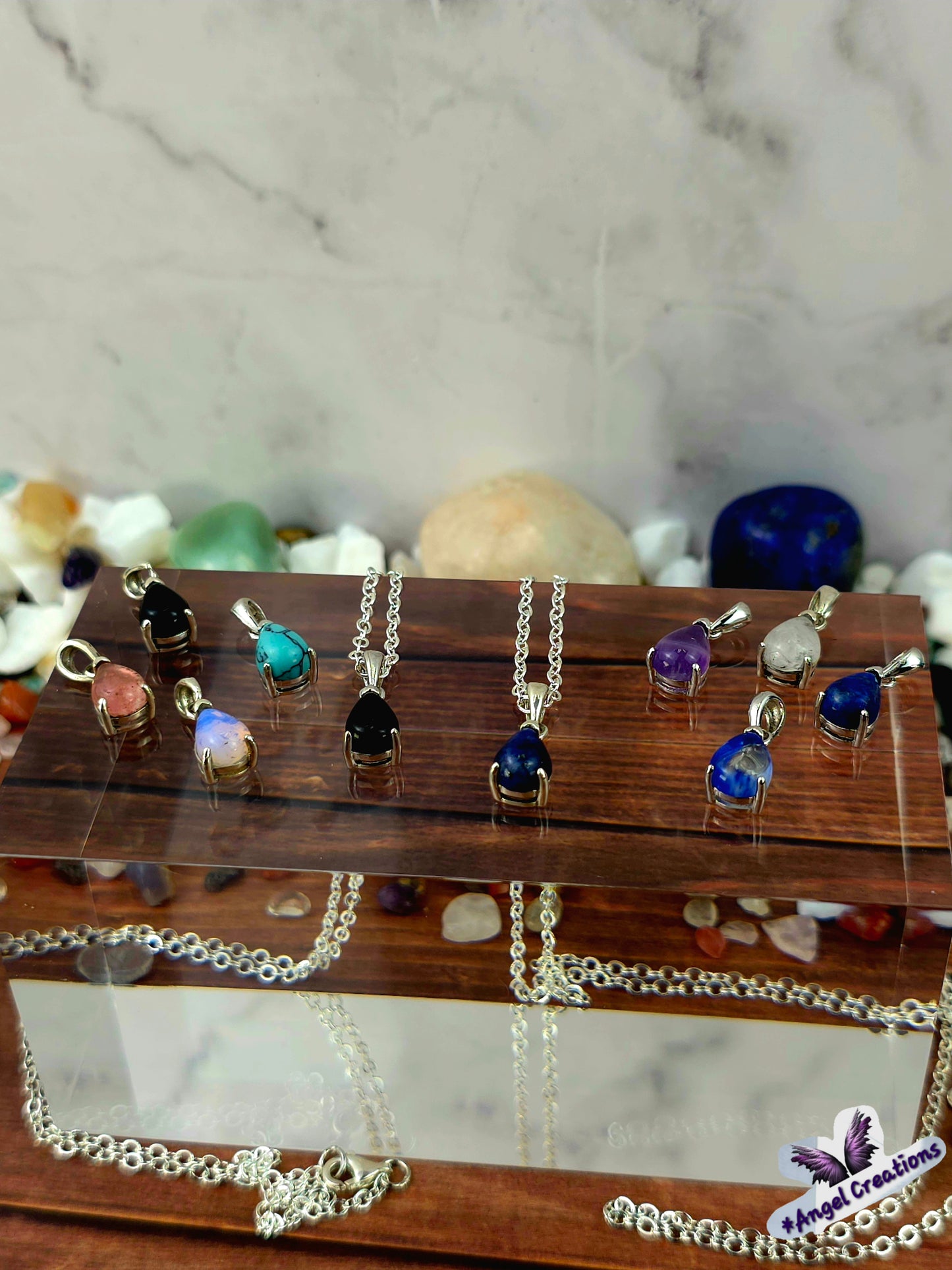 Sterling Silver Tear Drop Crystal Necklace